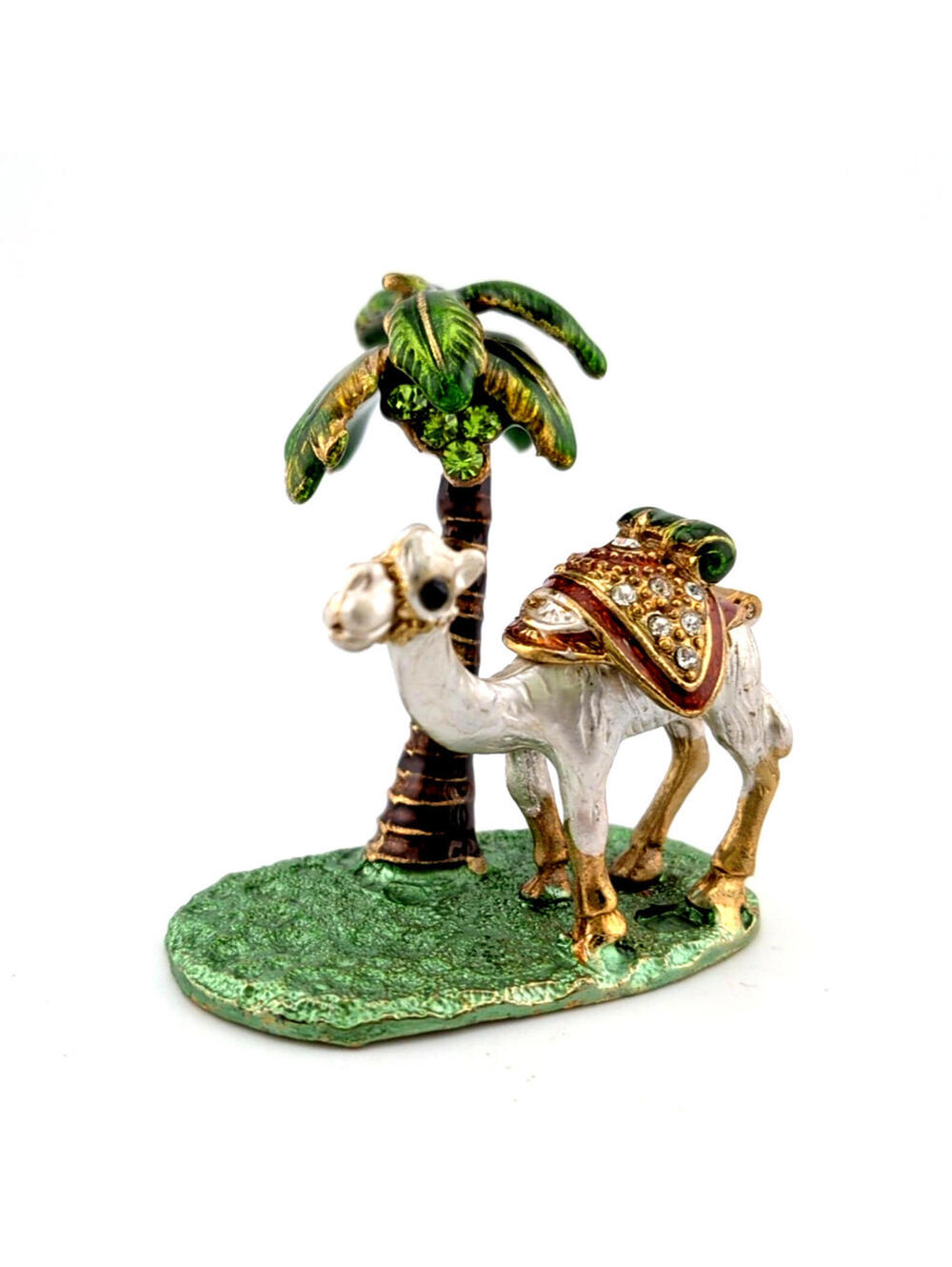 VTG Jeweled Enamel Camel/Palm Tree Desert TRINKET/PILL BOX Hinged Cloisonn-Style - Picture 1 of 11
